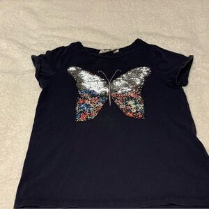 H&M Dark Blue Tee with Sequin Butterfly